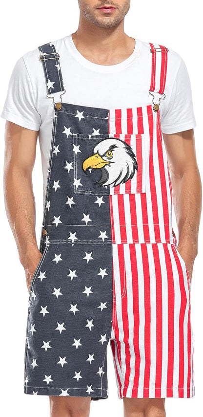 American Flag Denim Overall Jean Romper Shorts Summer