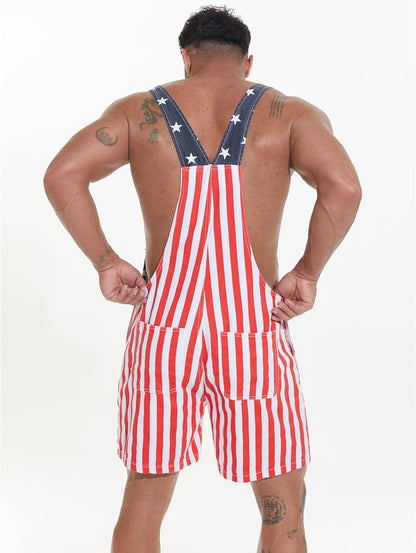 American Flag Denim Overall Jean Romper Shorts Summer