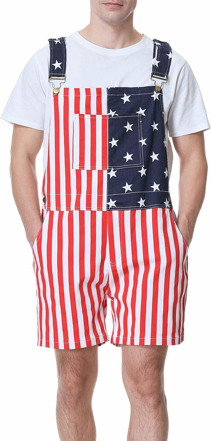 American Flag Denim Overall Jean Romper Shorts Summer